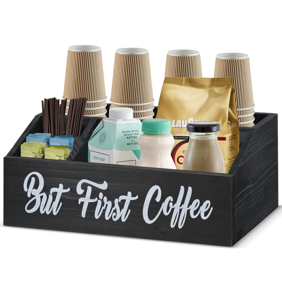 Wooden Coffee Station Organizer, Coffee Bar Accessories Organizer for Counter, Coffee Bar Bin Box, Coffee Pods Holder Storage Basket, Farmhouse Kitchen Decor, Coffee Lovers Gift…