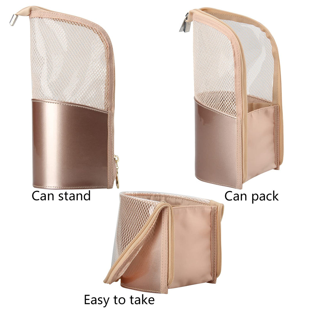 Travel Makeup Brush Bag, Portable Rose Gold Makeup Brush Holder Organizer Bag Waterproof Stand-Up Makeup Brush Pouch,Professional Artist Makeup Brush Case…