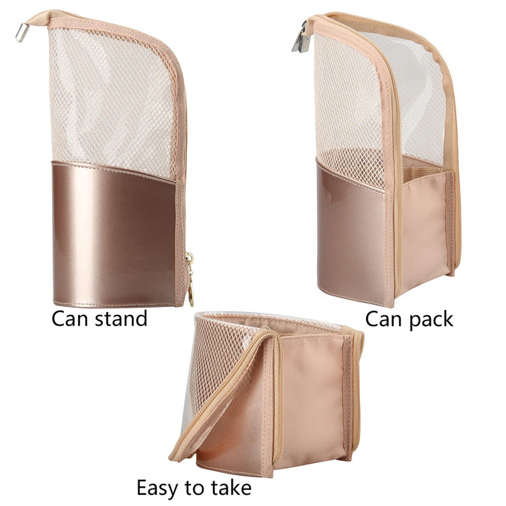 Travel Makeup Brush Bag, Portable Rose Gold Makeup Brush Holder Organizer Bag Waterproof Stand-Up Makeup Brush Pouch,Professional Artist Makeup Brush Case…