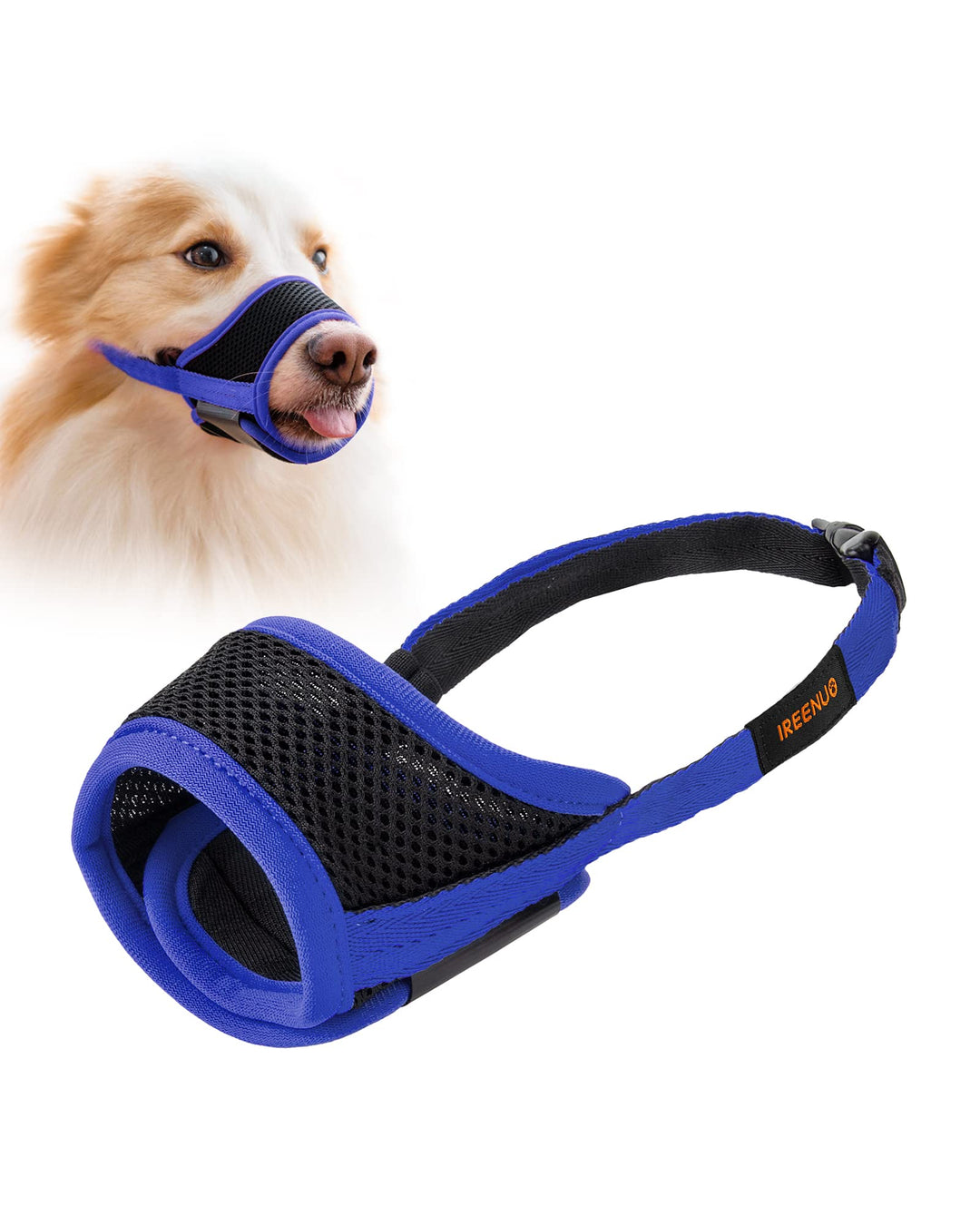 Dog Muzzle to Prevent Biting Barking and Chewing with Adjustable Loop Breathable Mesh Soft Fabric