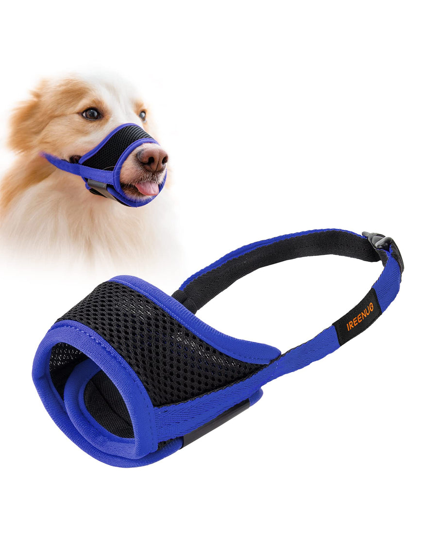 Dog Muzzle to Prevent Biting Barking and Chewing with Adjustable Loop Breathable Mesh Soft Fabric