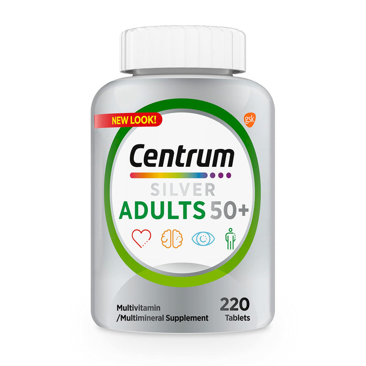 Silver Multivitamin for Adults 50 Plus, Multivitamin/Multimineral Supplement, Vitamin D3, B Vitamins, Gluten Free, Non-GMO Ingredients, Supports Memory and Cognition in Older Adults - 220 Ct