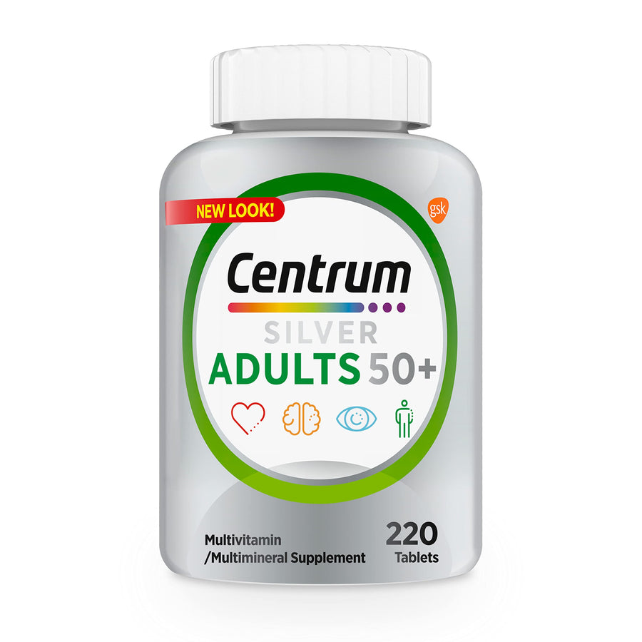 Silver Multivitamin for Adults 50 Plus, Multivitamin/Multimineral Supplement, Vitamin D3, B Vitamins, Gluten Free, Non-GMO Ingredients, Supports Memory and Cognition in Older Adults - 220 Ct