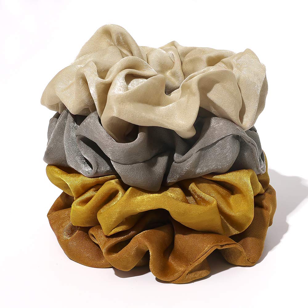 Silk Satin Scrunchies Women Hair Ties - Big Scrunchy Ponytail Holder No Crease Hair Bands Soft Elastic No Hurt Your Hair for Vsco Girl Women Beige Gray Dard Yellow Light Yellow