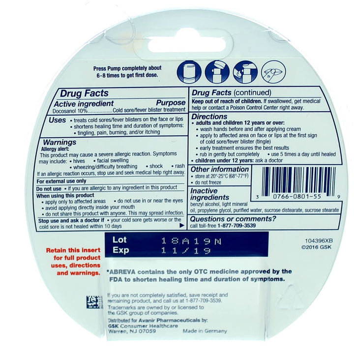 2grm Pump Size 1ct Cold Sore Treatment