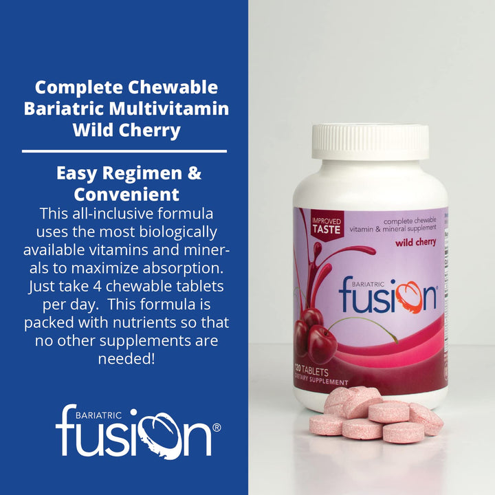 Wild Cherry Complete Chewable Bariatric Multivitamin with Iron for Bariatric Surgery Patients Including Gastric Bypass and Sleeve Gastrectomy - 120 Tablets