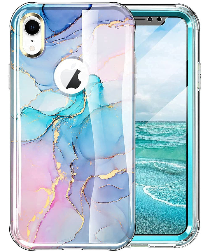 Cute Marble Case for iPhone XR 6.1 inch Built with Screen Protector, Lightweight and Stylish Full Body Shockproof Protective Rugged TPU Case for Women/Girls