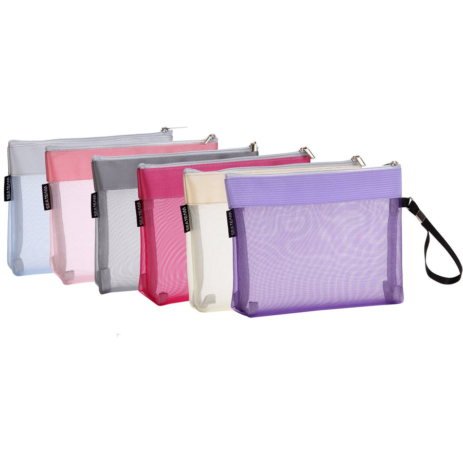 6pcs Multicolored Portable Travel Toiletry Pouch Nylon Mesh Cosmetic Makeup Organizer Bag with Zipper (ST-CB0616)
