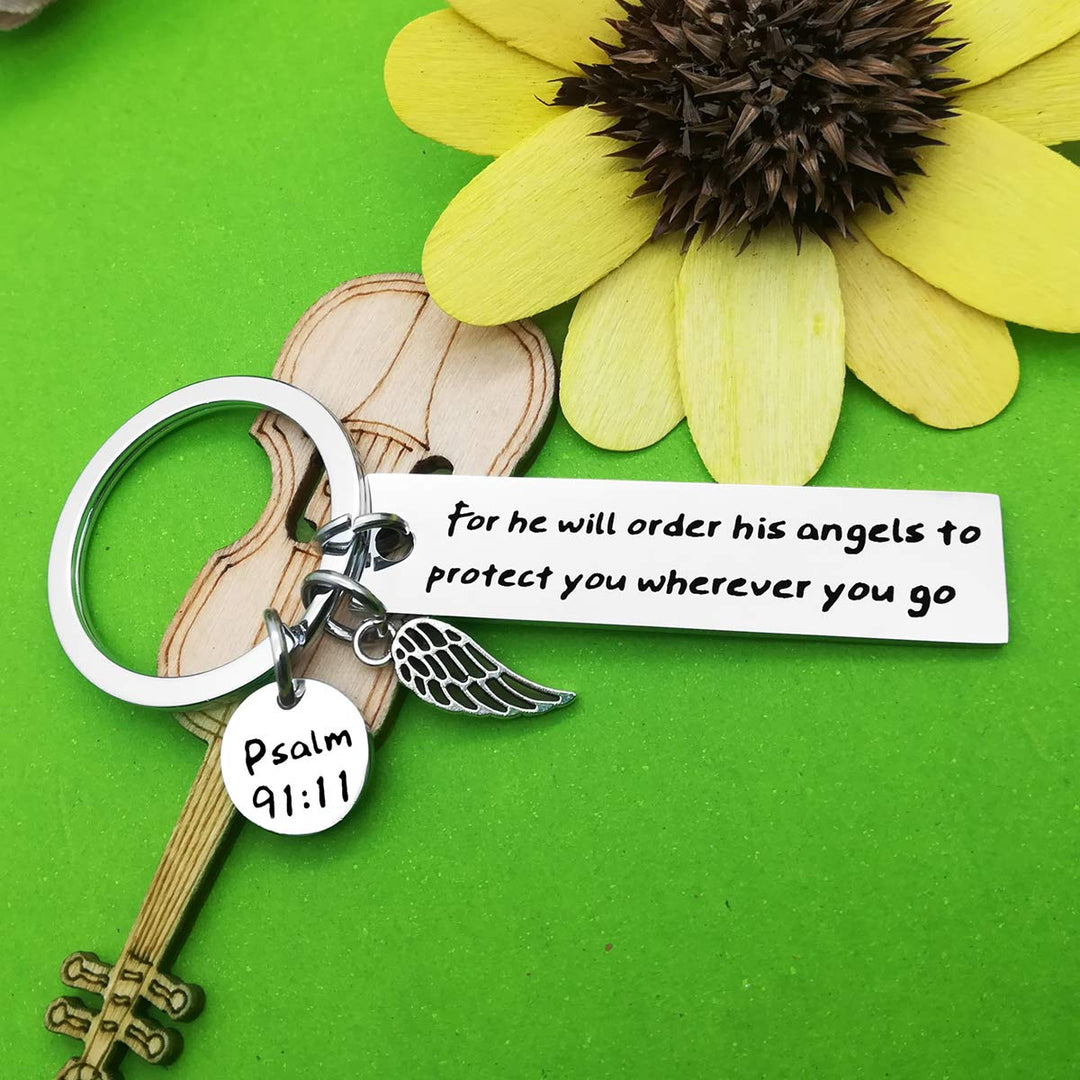 Bible Verse Keychain Christian Gift Religious Jewelry To Protect You Wherever You Go Faith Key Chain Christian Keychain Thanksgiving Christmas Easter Prayer Gift Silver