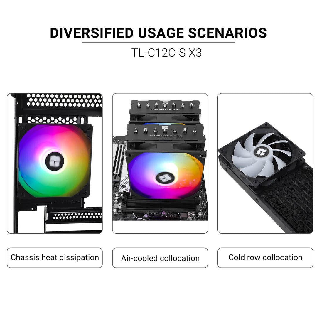 TL-C12C-S X3 CPU Fan 120mm ARGB Case Cooler Fan, 4pin PWM Silent Computer Fan with S-FDB Bearing Included, up to 1500RPM Cooling Fan(3 Quantities)