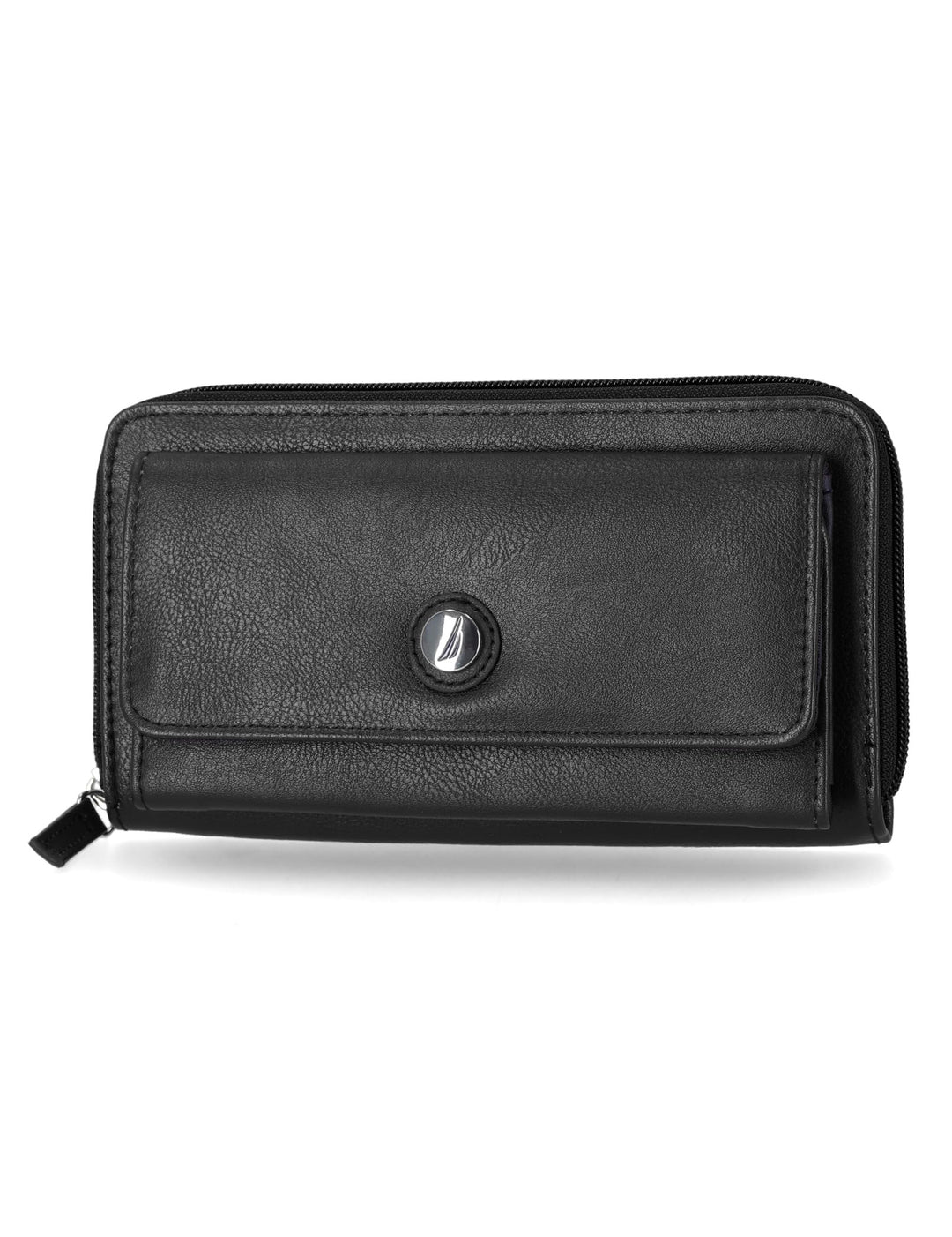 Womens - Bulk Cargo Vegan Leather RFID Wallet - Fashionable Zip Around Large Clutch with Phone Case and Multi-Card Organizer (Black)