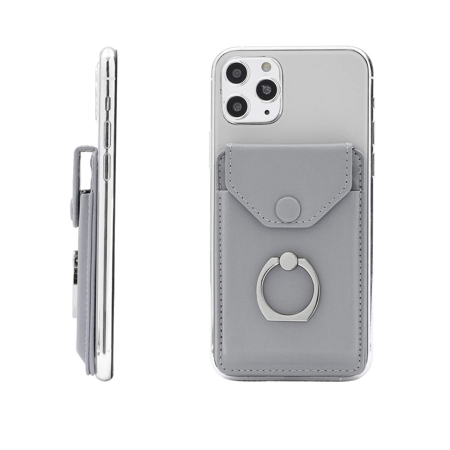 RFID Card Holder & Ring Stand for iPhone, Android, All Smartphones - Light Grey