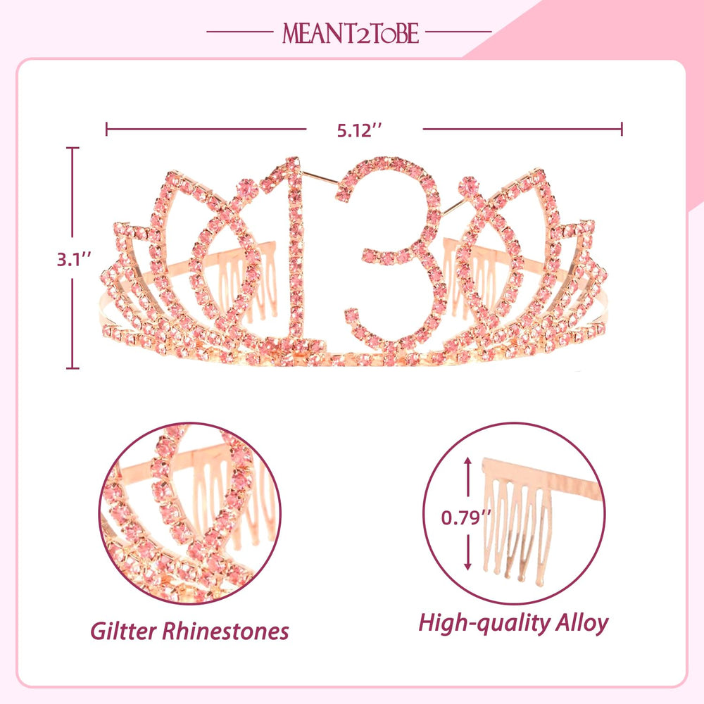 13th Birthday Tiara and Sash, Happy 13th Birthday Party Supplies, Official Teenager Satin Sash Tiara Birthday Crown,13th Birthday Party Supplies and Decorations, 13th Birthday Decorations for Girls