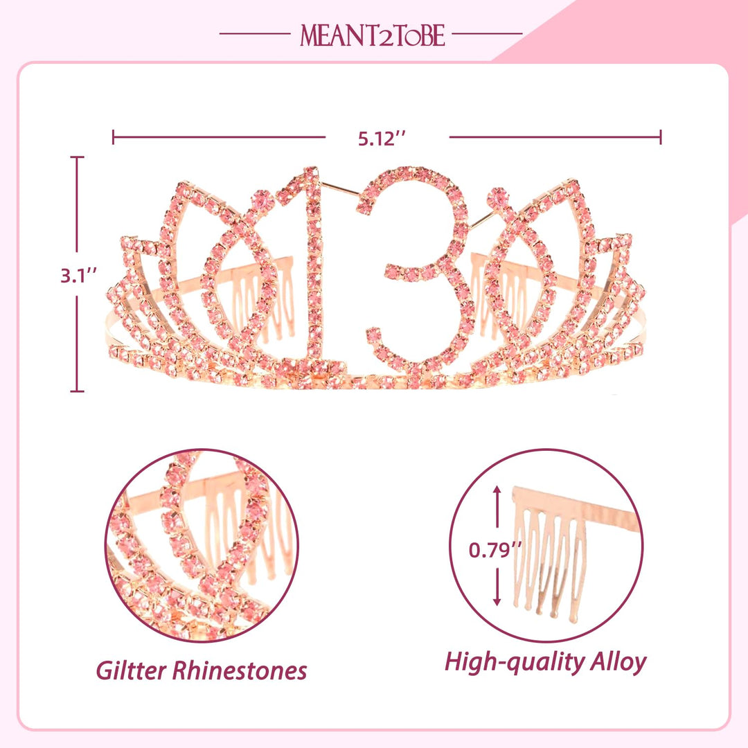 13th Birthday Tiara and Sash, Happy 13th Birthday Party Supplies, Official Teenager Satin Sash Tiara Birthday Crown,13th Birthday Party Supplies and Decorations, 13th Birthday Decorations for Girls