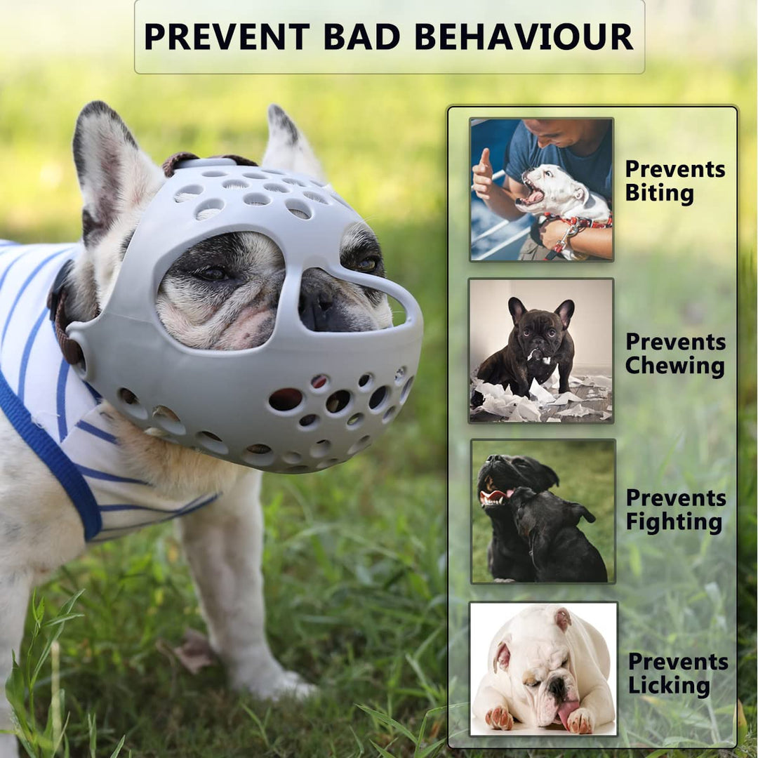 Dog Muzzle for Short Snout Dogs, Soft Silicone Muzzle for Biting, Chewing, Licking for French Bulldog Shih Tzu, Ideal for Flat-Faced Aggressive Dogs Grooming Walking, Allows Drinking