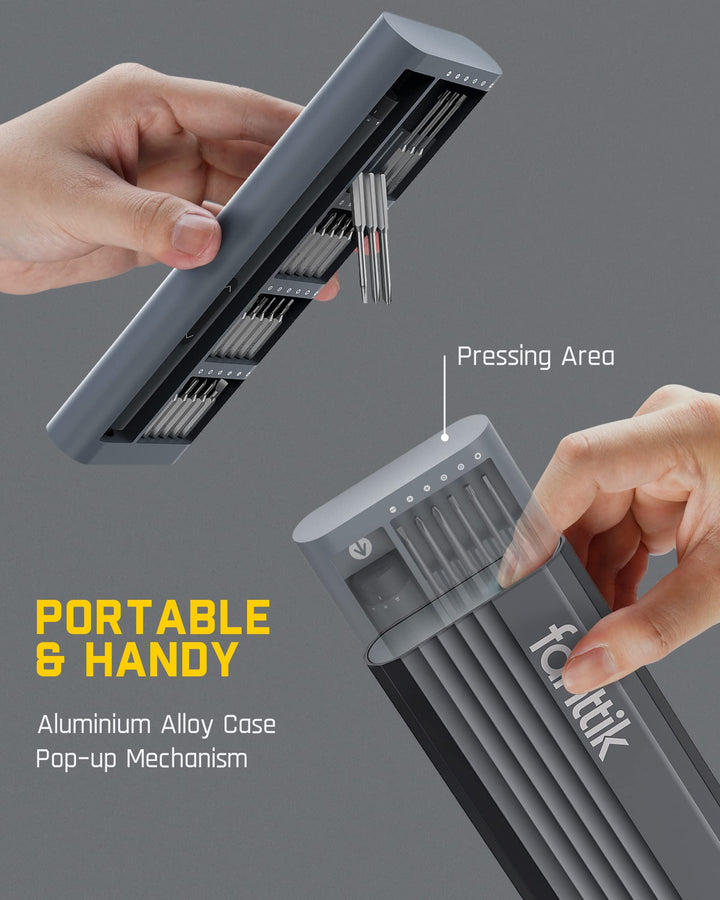 E1 Pro 3.7V Mini Electric Screwdriver, Precision Screwdriver Set with 24 Magnetic Bits, Max. 3 N.m, Magnetic Storage, 5/32''Hex, Repair Tool Set for Phone Camera Laptop Watch