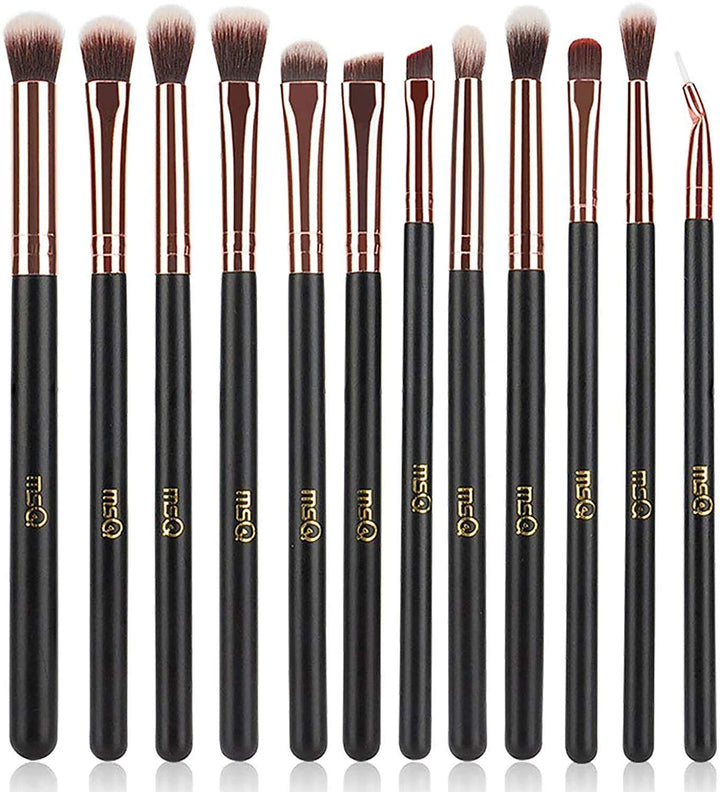 Eye Makeup Brushes 12pcs Rose Gold Eyeshadow Makeup Brushes Set with Soft Synthetic Hairs & Real Wood Handle for Eyeshadow, Eyebrow, Eyeliner, Blending - Rose Gold(without bag)