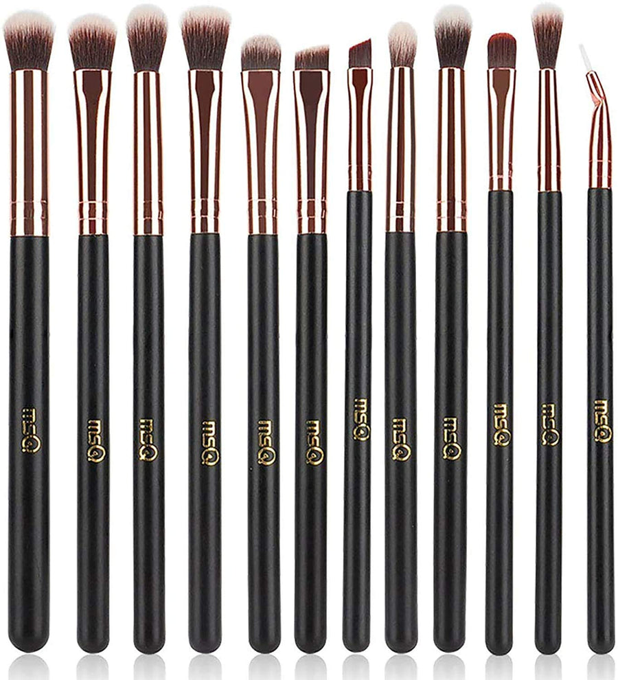 Eye Makeup Brushes 12pcs Rose Gold Eyeshadow Makeup Brushes Set with Soft Synthetic Hairs & Real Wood Handle for Eyeshadow, Eyebrow, Eyeliner, Blending - Rose Gold(without bag)