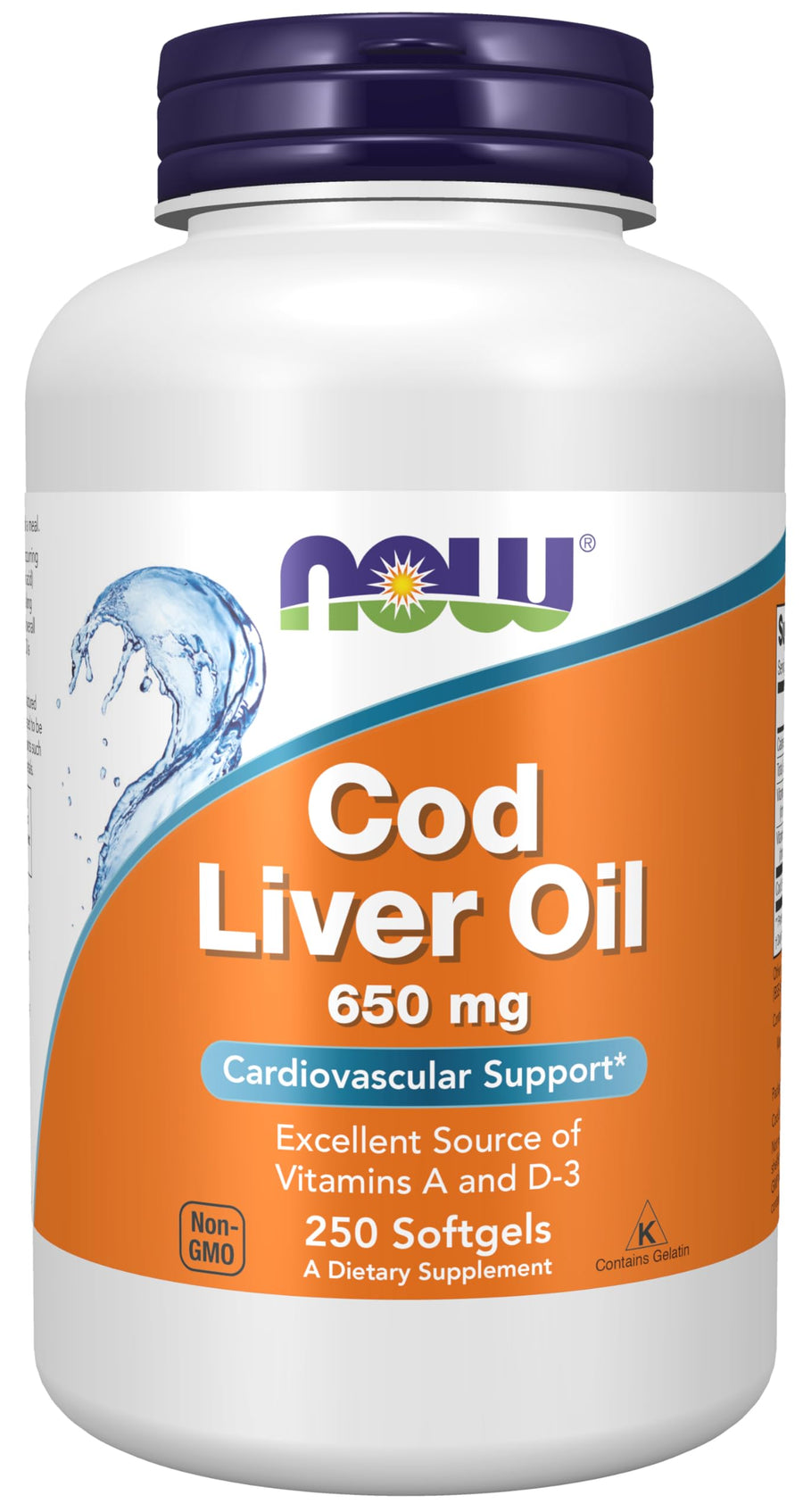 Supplements, Cod Liver Oil 650 mg, Excellent Source of Vitamins A and D-3, 250 Softgels