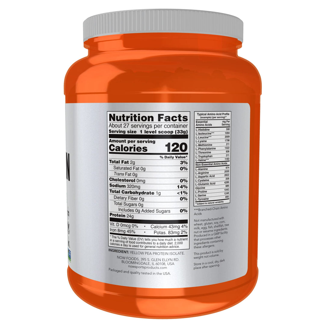 Sports Nutrition, Pea Protein 24 g, Fast Absorbing, Unflavored Powder, 2-Pound