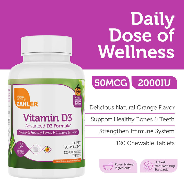 Chewable Vitamin D - Chewable Vitamin D3 2000IU (50 mcg) for Bone Health and Immune Health - Vegetarian Gluten Free Non-GMO Kosher for Adults (120 Count)
