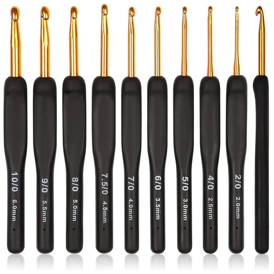 Black Gold Crochet Hooks Needles for Arthritic Hands, 2.0-6.0mm Crochet Hook Set Ergonomic Soft Grips Knitting Hook for Crochet Yarn Craft, Aluminum Knitting Crochet Supplies Kit for Knitter