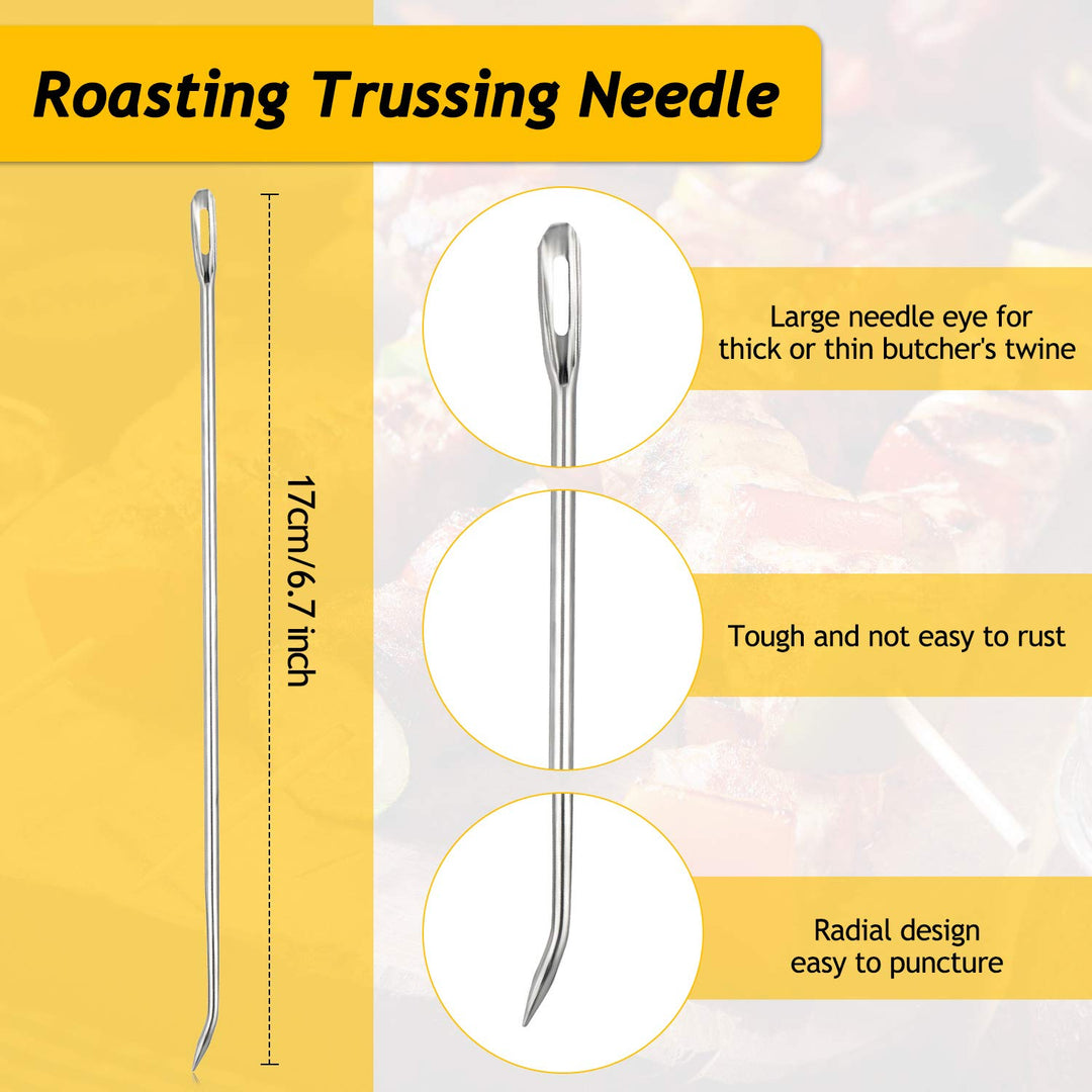 14 Pieces Poultry Lacing Kit Roasting Supplies Meat Trussing Needle and Cooking Twine Bundle Kit 7 Inch Roasting Trussing Needles Kitchen Twine for Trussing Roasting Chicken and Turkey