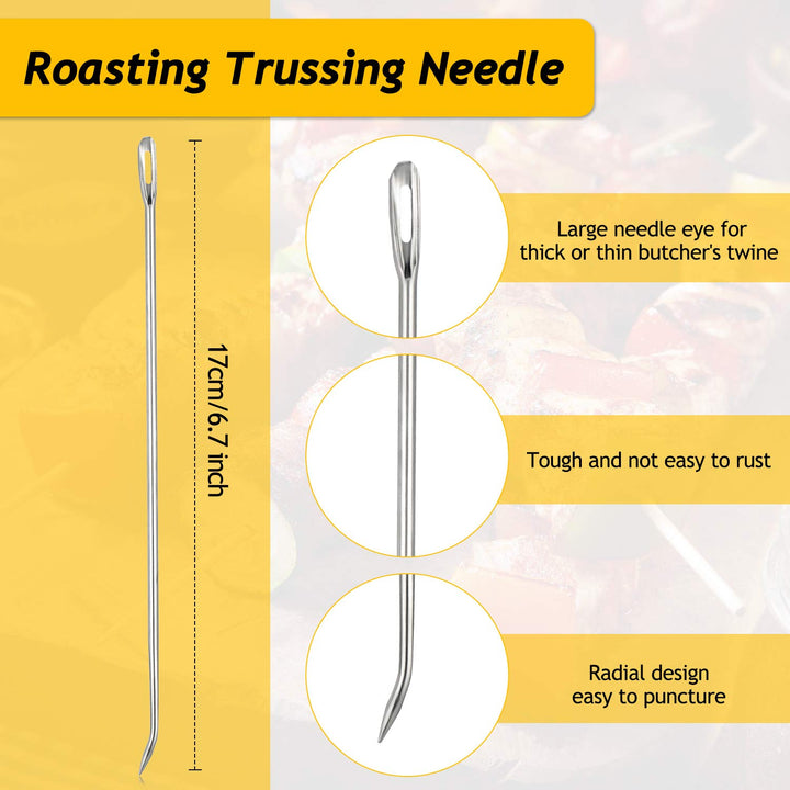 14 Pieces Poultry Lacing Kit Roasting Supplies Meat Trussing Needle and Cooking Twine Bundle Kit 7 Inch Roasting Trussing Needles Kitchen Twine for Trussing Roasting Chicken and Turkey