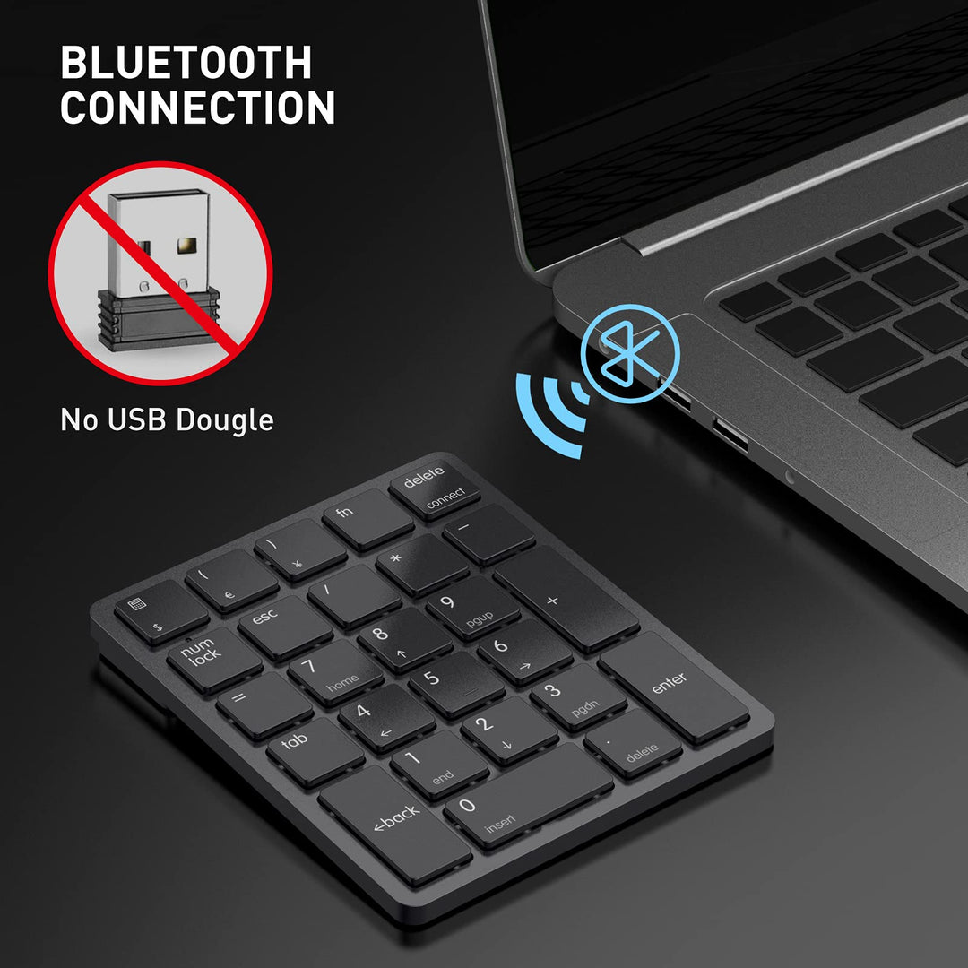 Bluetooth Number Pad Wireless Numeric Keypad Numpad 26 Keys Portable Mini Financial Accounting Rechargeable Numeric Pad for Laptop Desktop, PC, Surface Pro, Notebook (Black)