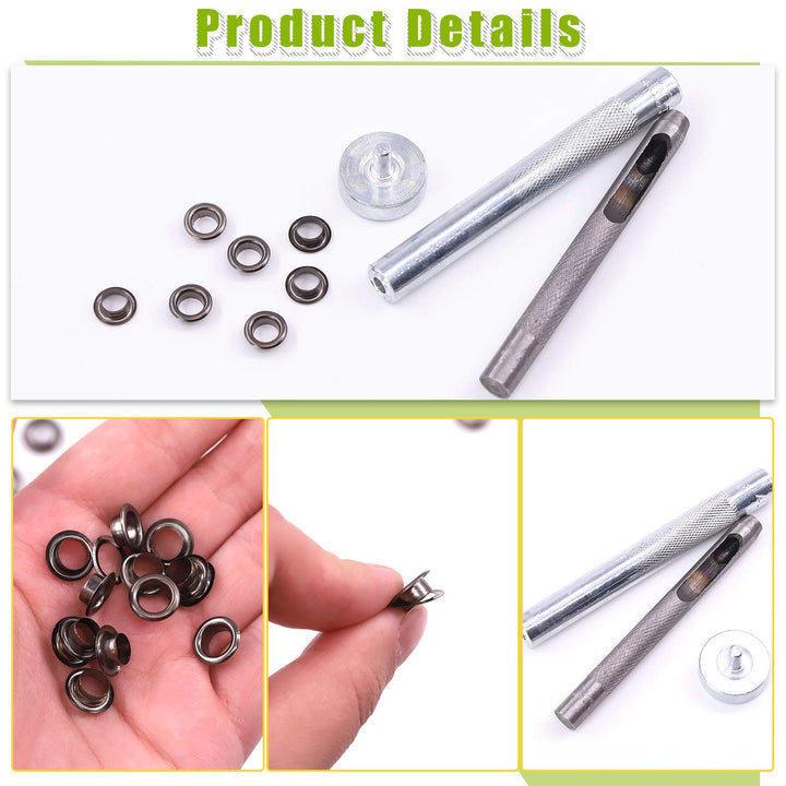 200 Pieces 6MM 1/4 Inch Gun Black Grommets Eyelets with 3Pcs Installation Tools for Fabric, Canvas, Curtain, Clothing, Leather