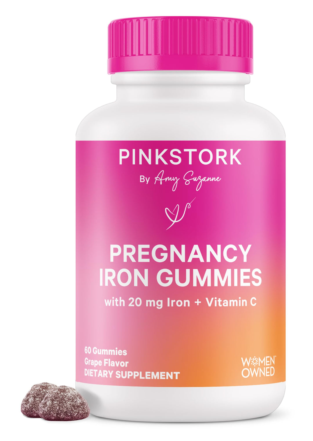 Prenatal Iron Supplement Gummies for Women - 20 mg with Vitamin C - Grape Chewable for Deficiency, Energy, & Blood Builder - 60 Gummy Chews