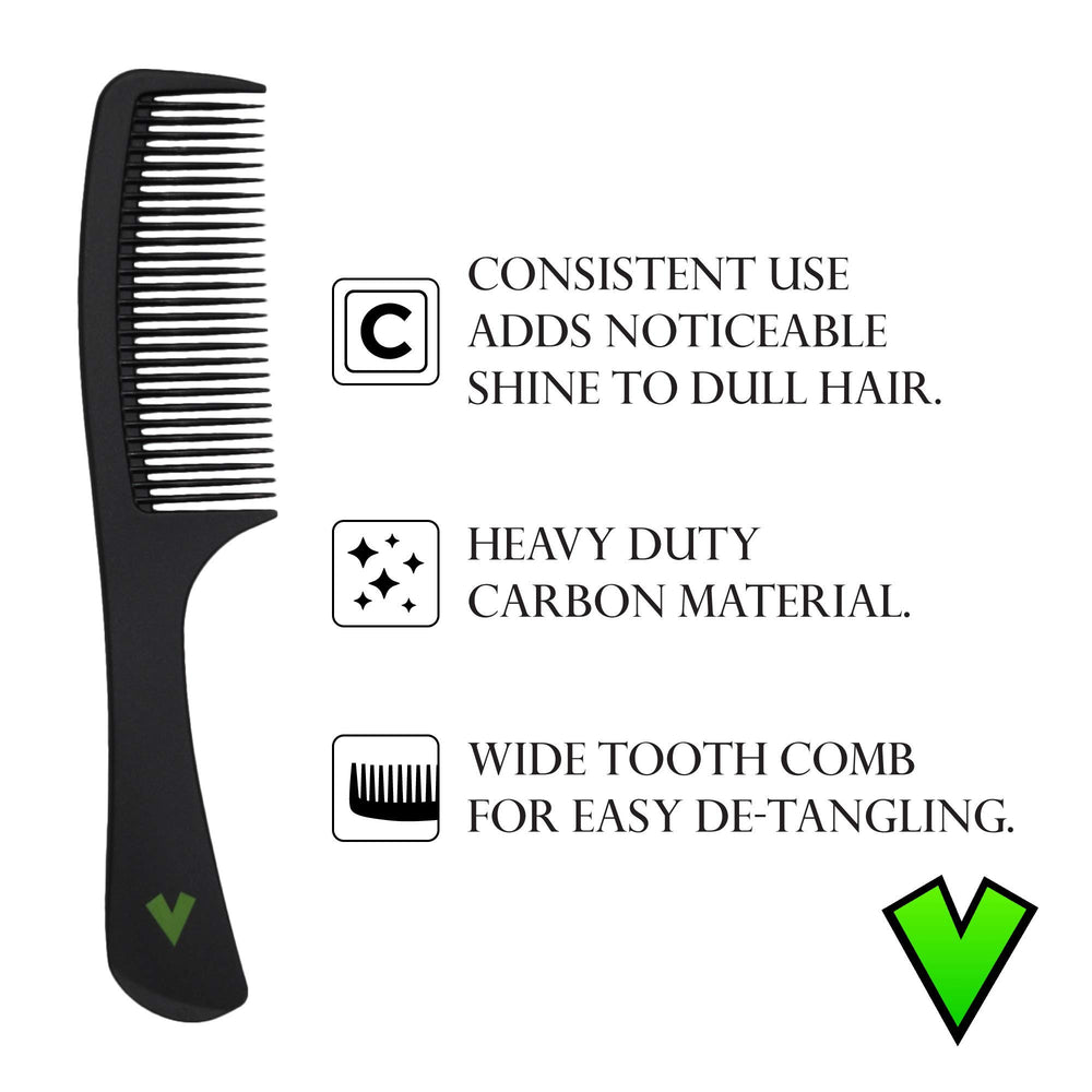 Professional Carbon Fiber Comb - (Multiple Styles) Anti Static Heat & Chemical Resistant Hair Combs - Rat Tail Comb, Styling Comb, Wide Tooth Comb, Wave Comb (Black) (Wide Tooth Comb)