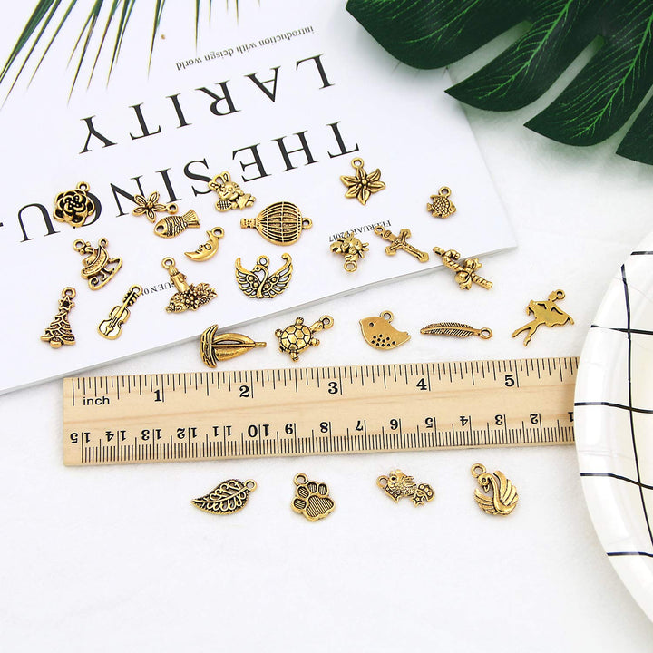 30Pcs gold Expandable Blank Bracelets Adjustable Wire Bangles with 100Pcs Tibetan Silver Charms, 200Pcs Open Jump Rings for Jewelry Making