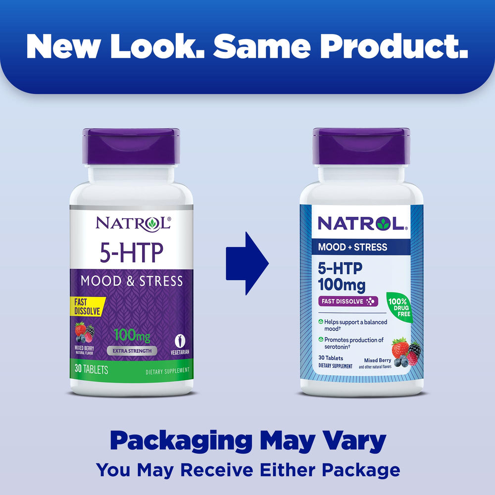 5-HTP 100mg, Drug-Free Dietary Supplement Helps Support Balanced Mood, 30 Mixed Berry-Flavored Fast Dissolve Tablets, 15-30 Day Supply