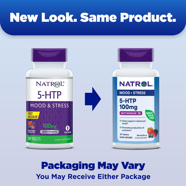 5-HTP 100mg, Drug-Free Dietary Supplement Helps Support Balanced Mood, 30 Mixed Berry-Flavored Fast Dissolve Tablets, 15-30 Day Supply