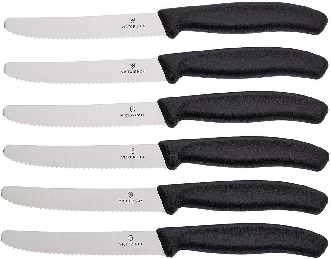 6.7833.6 Swiss Classic Tomato and Table Knife Set for Everyday Family Dining Serrated Blade in Black, Set of 6