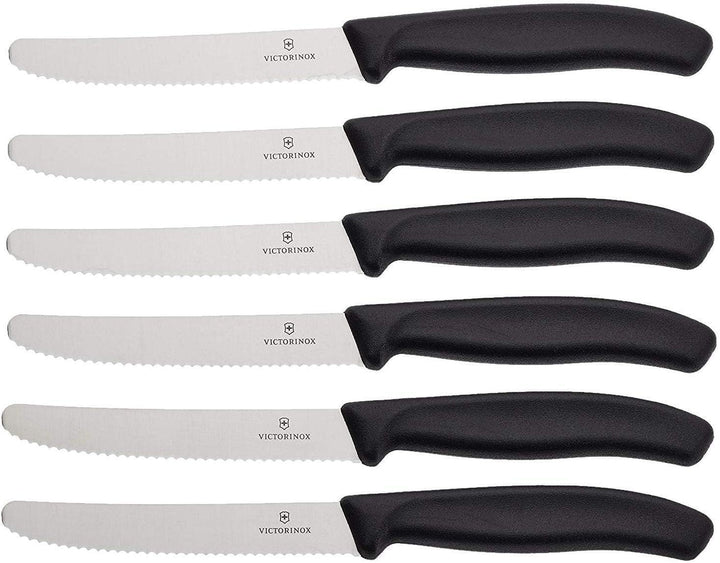 6.7833.6 Swiss Classic Tomato and Table Knife Set for Everyday Family Dining Serrated Blade in Black, Set of 6