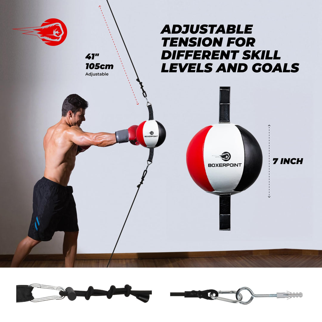Boxerpoint Double End Bag for Boxing – Premium Punching Bag for Adults – Durable PU Leather Material & Adjustable Cords – Double End Bag Boxing Equipment for Training at Home & Gym (Sphere)