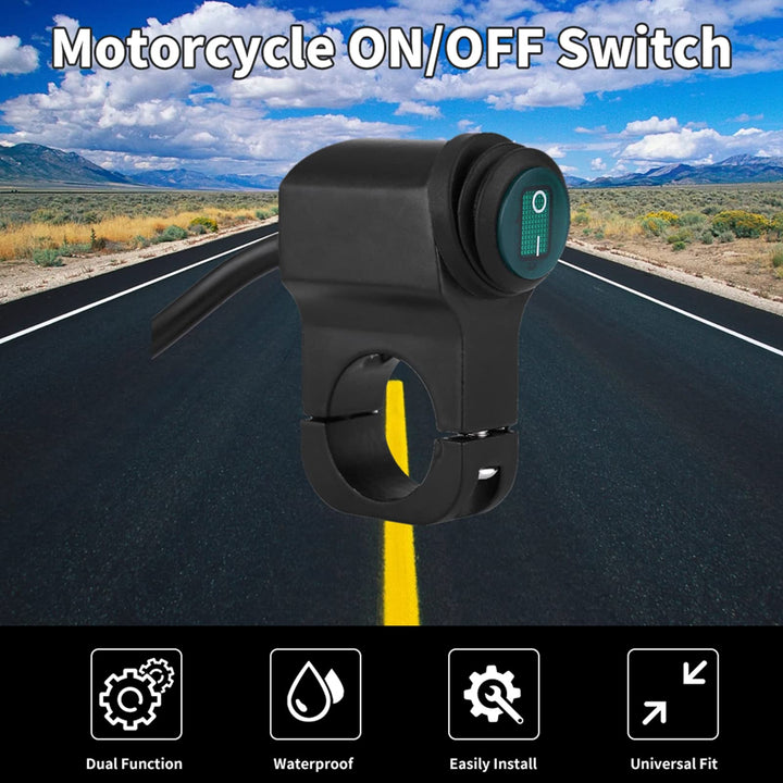 Motorcycle Handlebar Switch, 12V Aluminium Alloy Push Botton Waterproof Switches for Motorcycle Light Bike Light Spotlight- Fits 7/8 Handlebars (22mm)