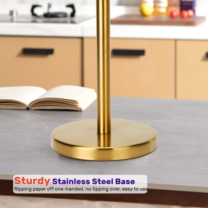 Toilet Paper Holder Gold, Freestanding Toilet Paper Holder Stand with Reserve for 4 Spare Rolls, Sturdy Base, Toilet Tissue Paper Roll Storage Shelf (Stainless Steel Base, Gold)