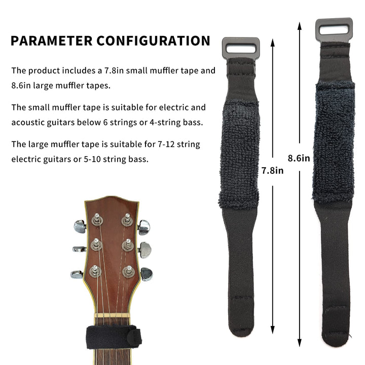 2PCS Guitar String Mute Damper,Guitar String Cover Tape, Adjustable Bass Mute, Fingerboard Mute Tape, Musical Instrument Accessories(Black)