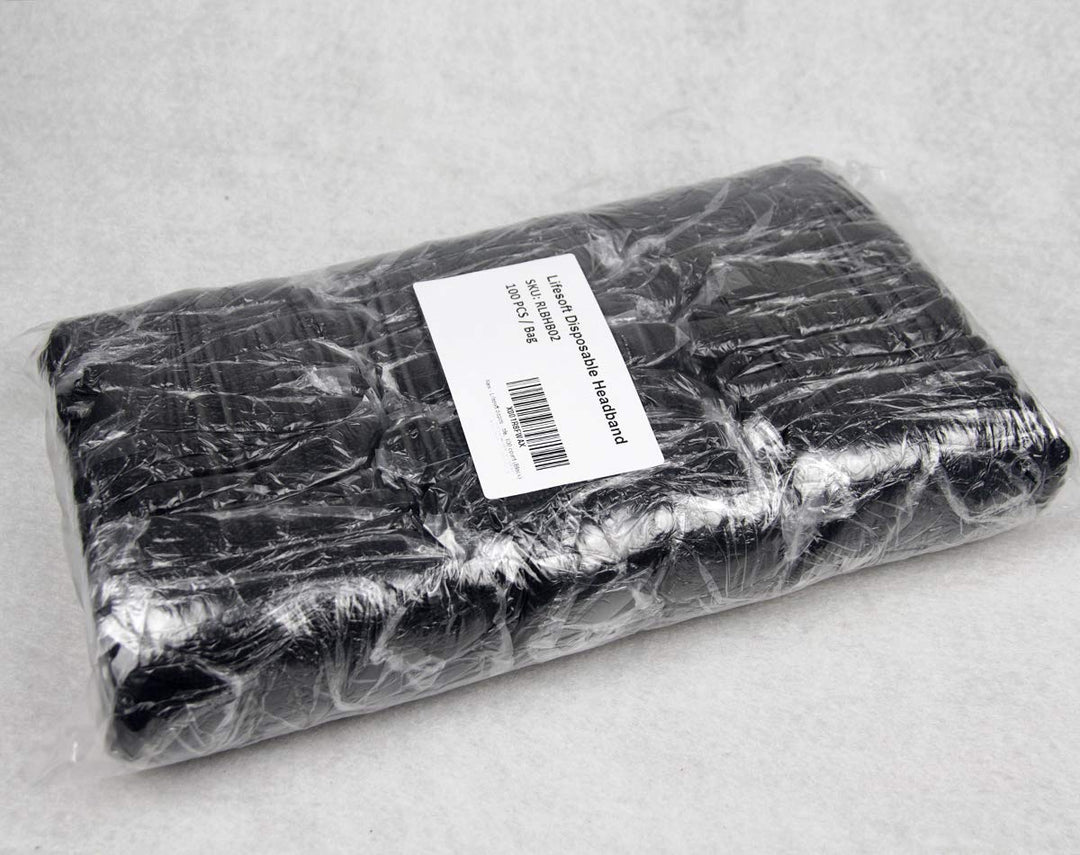 100 Count Disposable Facial Spa Headbands, Individual Wrapped (Black)