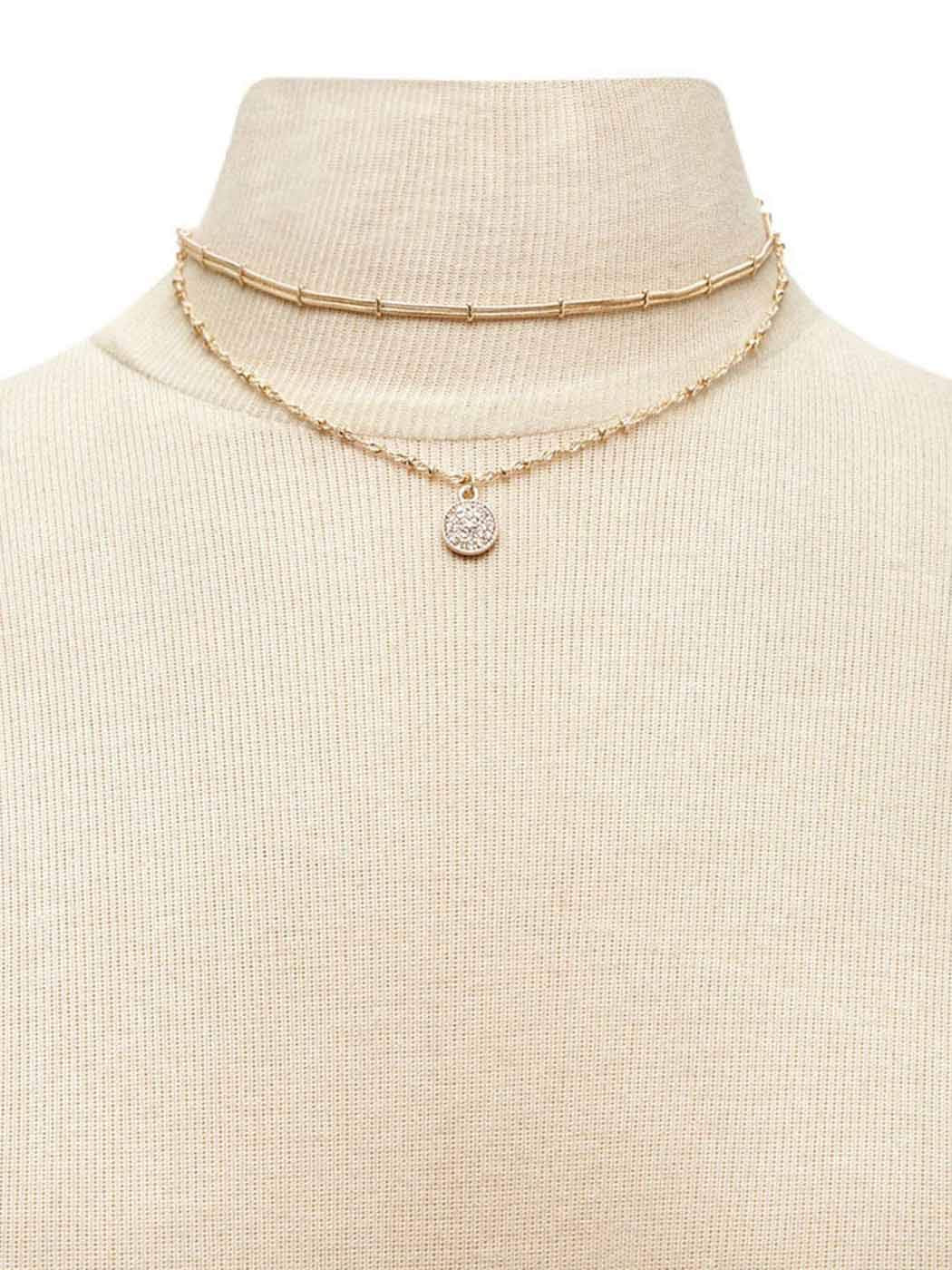 Boho Layered Crystal Pendant Necklace Gold Sparkling Beaded Necklaces Chain Coin Choker Rhinestone Neceklace Jewelry for Women and Girls