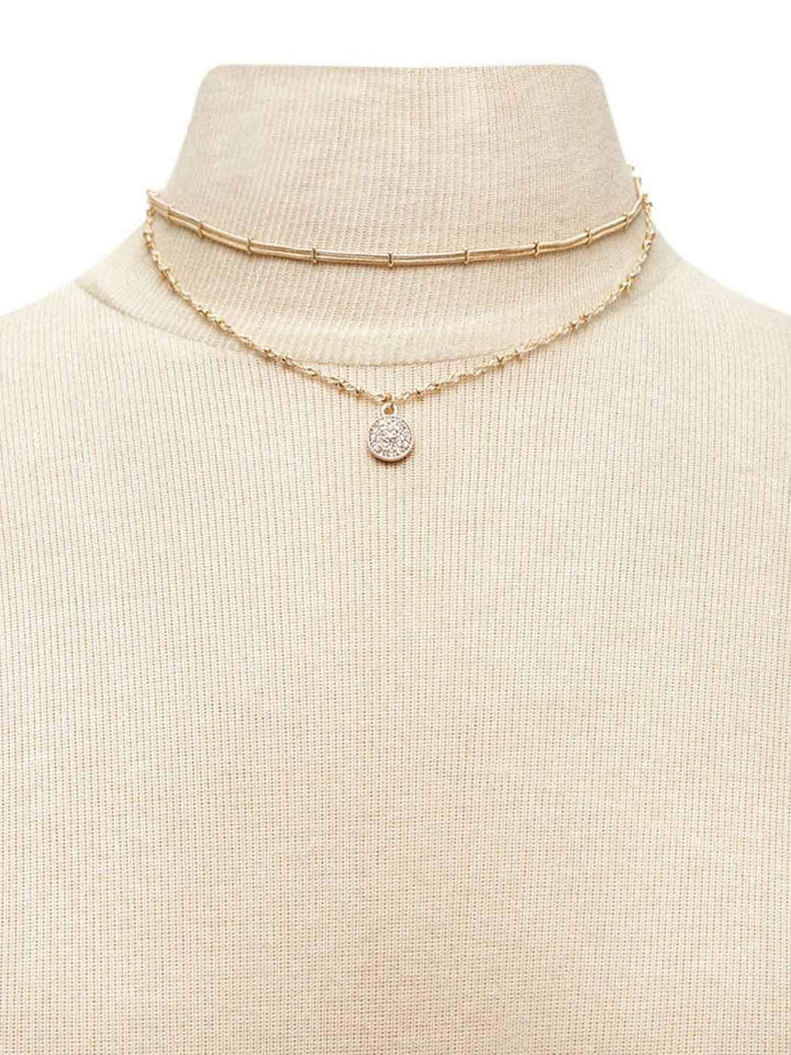Boho Layered Crystal Pendant Necklace Gold Sparkling Beaded Necklaces Chain Coin Choker Rhinestone Neceklace Jewelry for Women and Girls