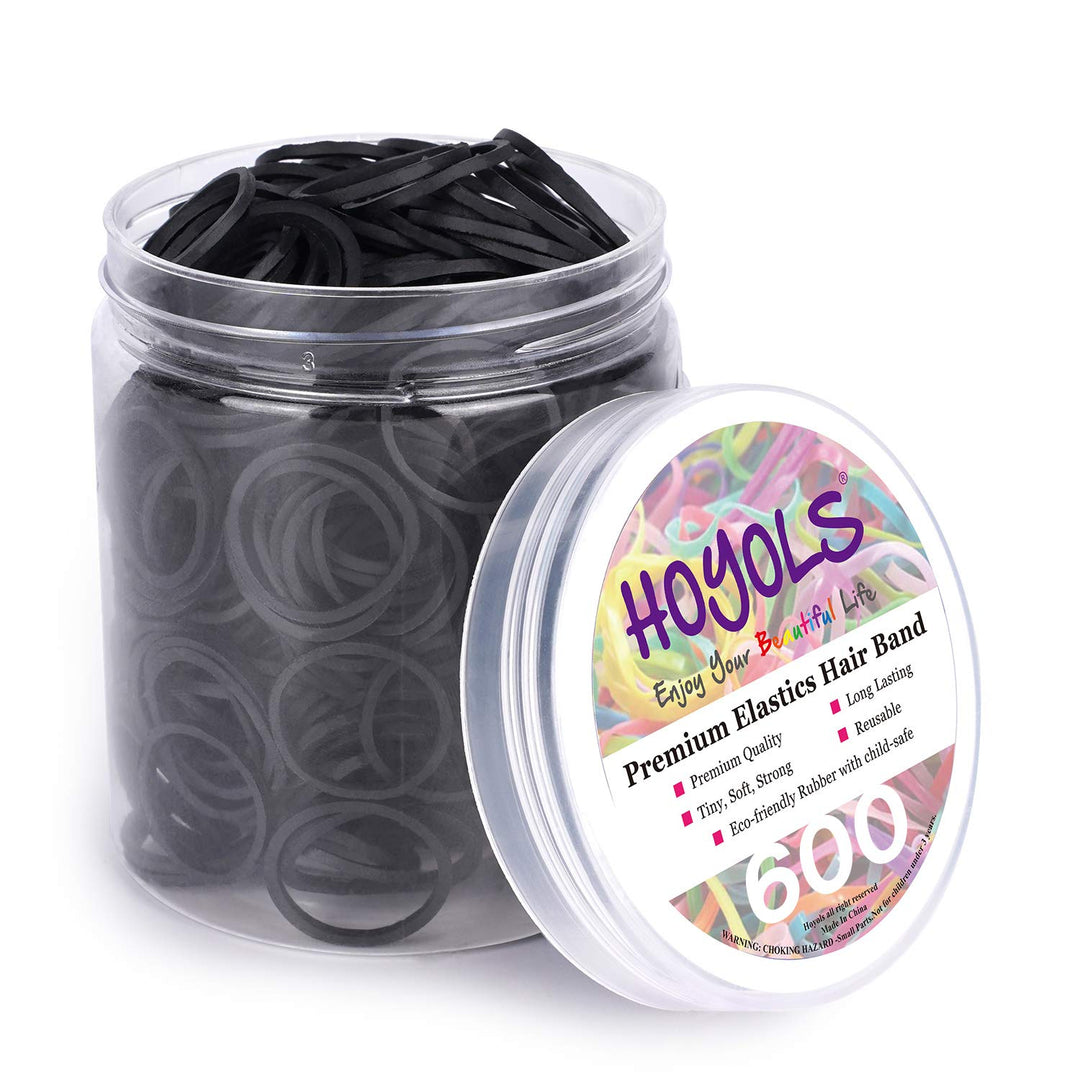 3/4” Inches Black Hair Rubber Bands for Hair Ties Small Elastics Bands Large Hair Braiding Ponytail Holders for Baby Toddler Girls Kids Thick Hair Mini Bands No Damage 600pcs (M) Latex-Free