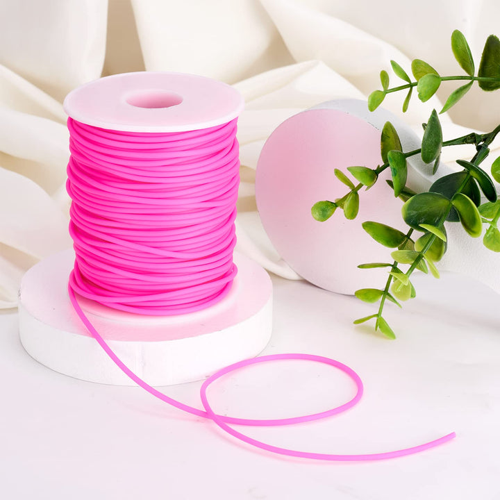 Pandahall 54.68 Yards/Roll 2mm Hollow Pipe Tubuing Rubber Cord with 1mm Hole Solid Rubber Tube Cord with Plasic Spool (Camellia)