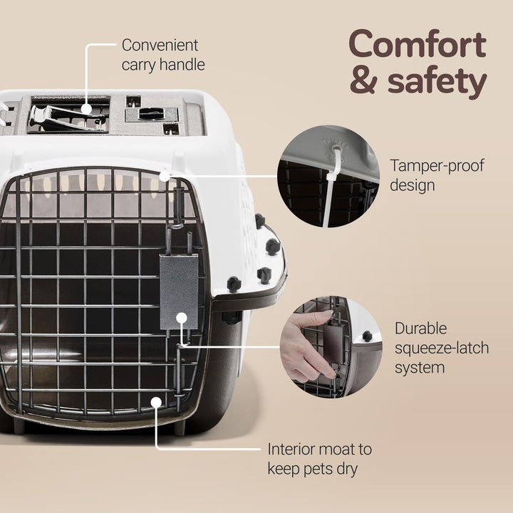 Dog Crates for Small Dogs & Cat Carriers, Two-Door Plastic Pet Kennel, Top & Front Loading, Made in USA, 19, White