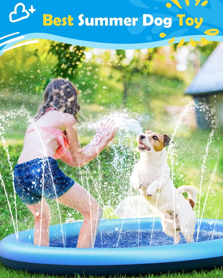 Splash Pad for Dogs & Kids - Anti-Slip Dog Pool for Large Dogs, 0.58 mm Thickened Durable Outdoor Water Play Mat, Summer Sprinkler Toy for Backyard (67in, Blue)