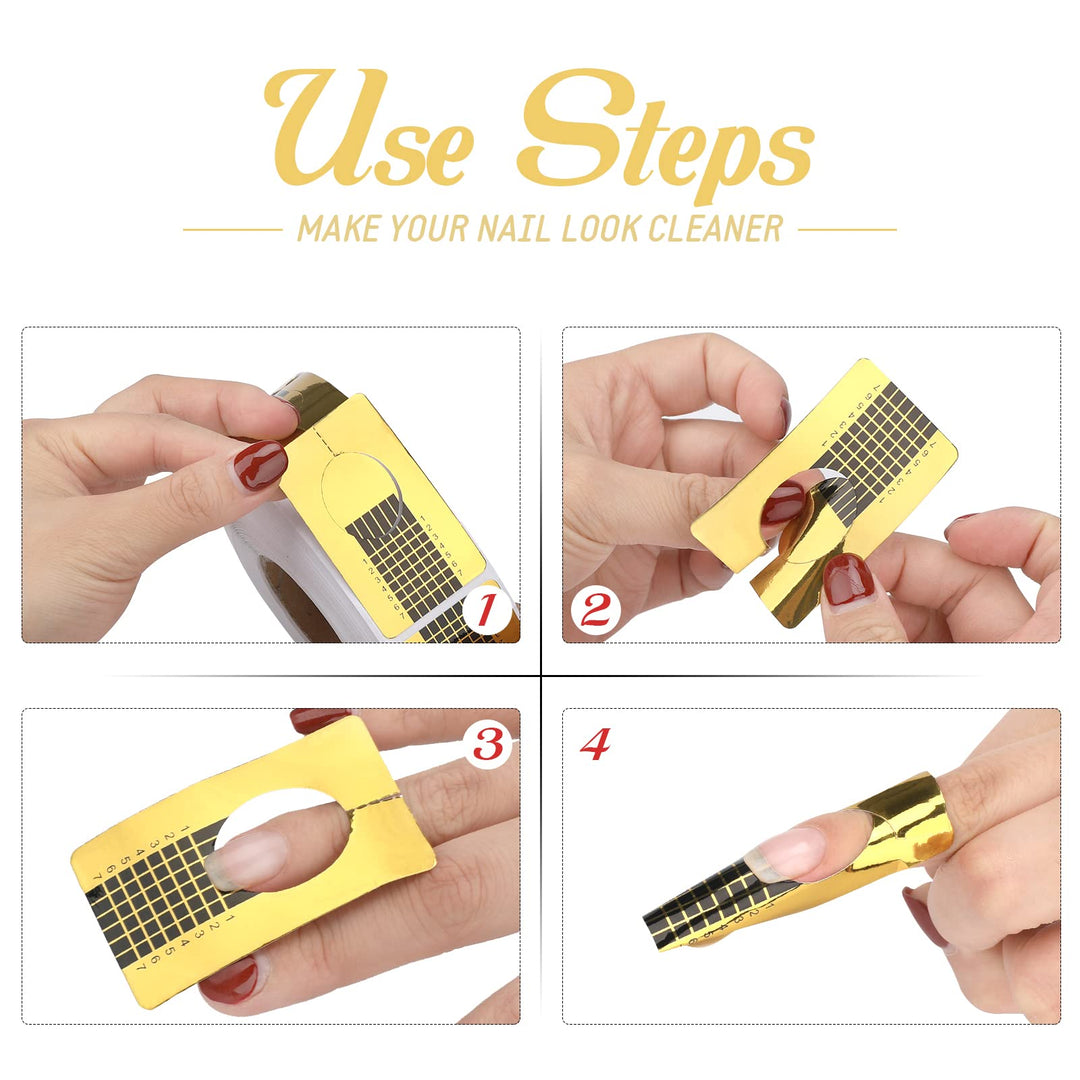 Nail Form Guide Stickers for Acrylic Nail Art Tips / Gel Nail Polish Extensions (1 Roll / 500 PCS - Gold)