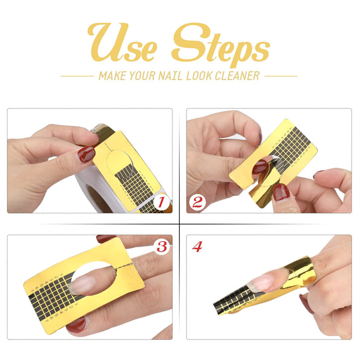 Nail Form Guide Stickers for Acrylic Nail Art Tips / Gel Nail Polish Extensions (1 Roll / 500 PCS - Gold)